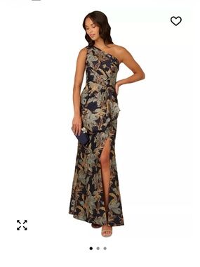 Adrianna Papell One Shoulder Navy Floral Dress